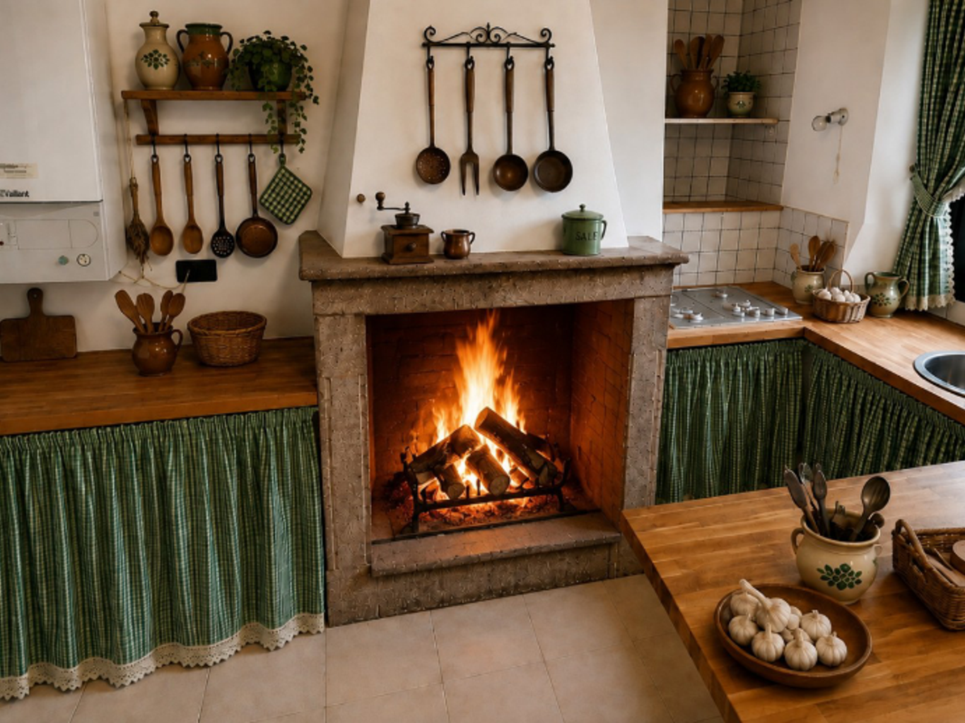 Cucina con camino